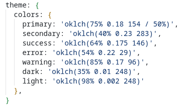 An example of a design token dictionary for colors implemented in code; these should be identical to those in Figma!
