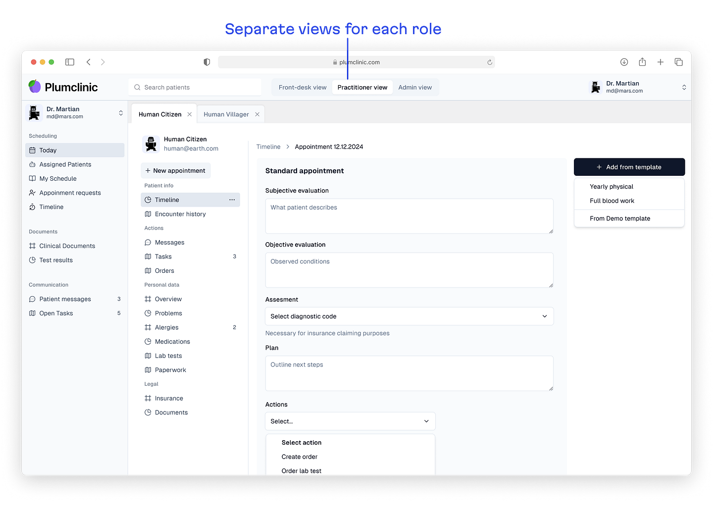 Concept of the future solution with separate sections for different roles