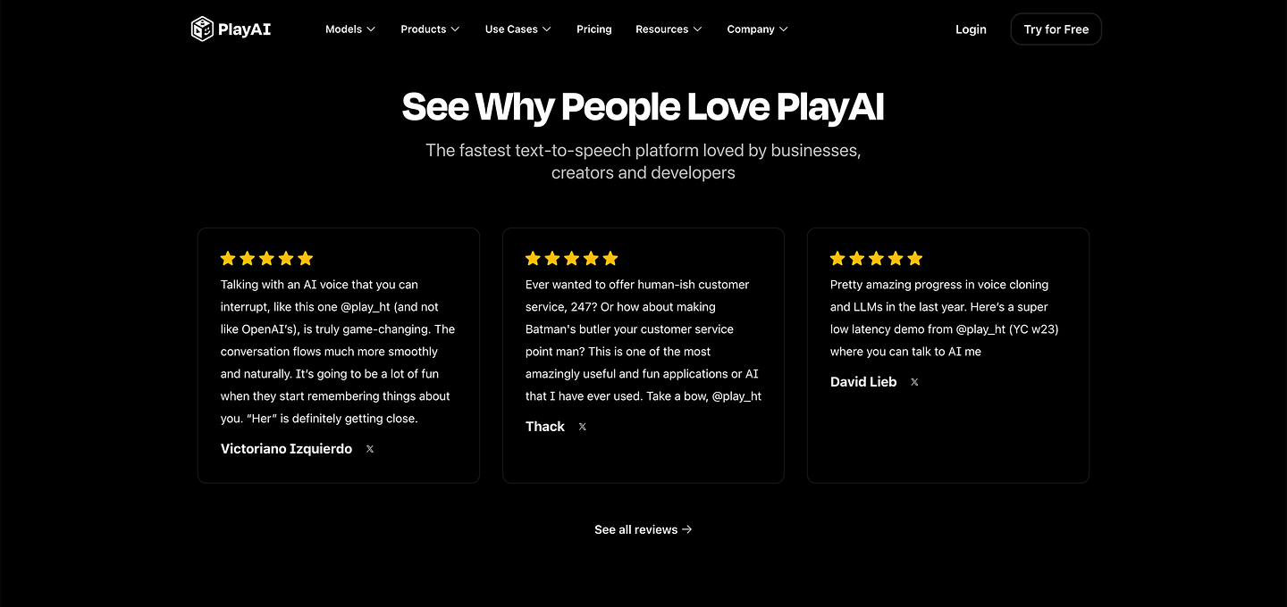 [PlayAI](https://www.playbook.com/s/evilmartians/n7RRbmXrtQuft7N7AFQz9rHB?assetToken=yqtaypFCBzhpThmA26acrACJ) selects and decorates reviews from twitter users