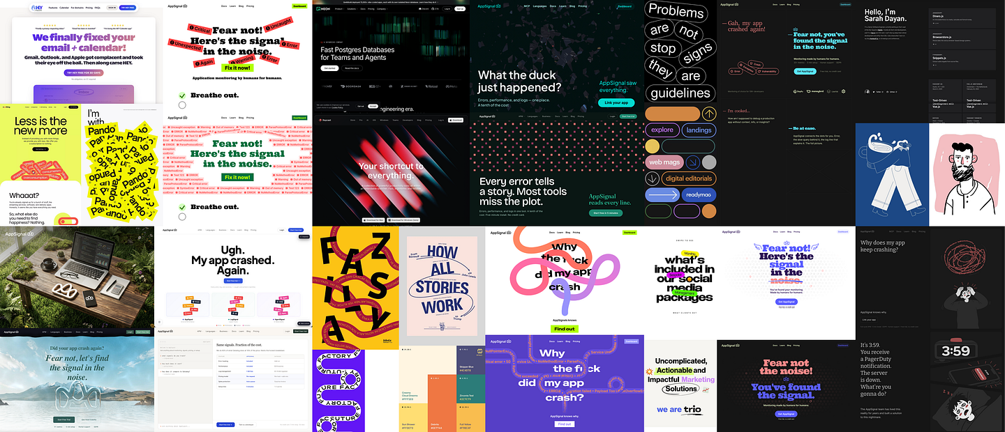 A long-form AppSignal homepage layout showing the scroll narrative and product messaging