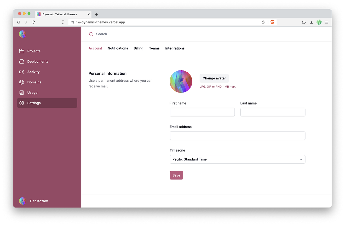 A picture of a typical SaaS application with a left navigation menu and settings page opened.