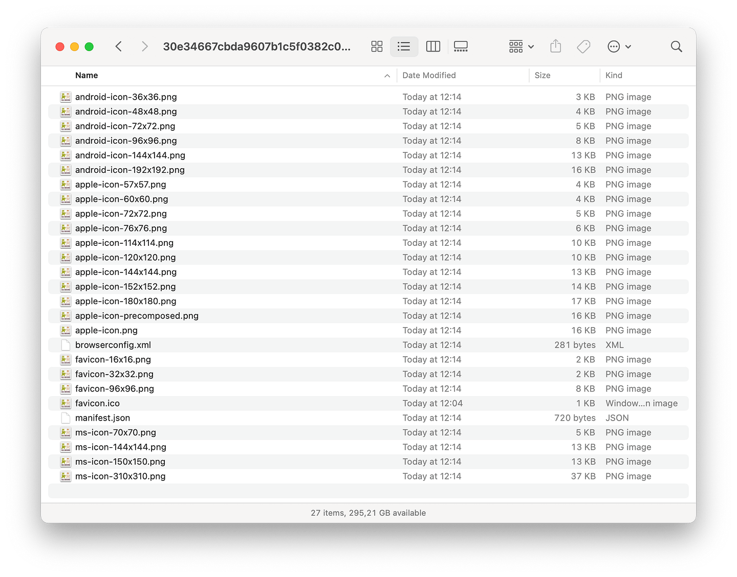 A set of favicons generated by a popular online generator