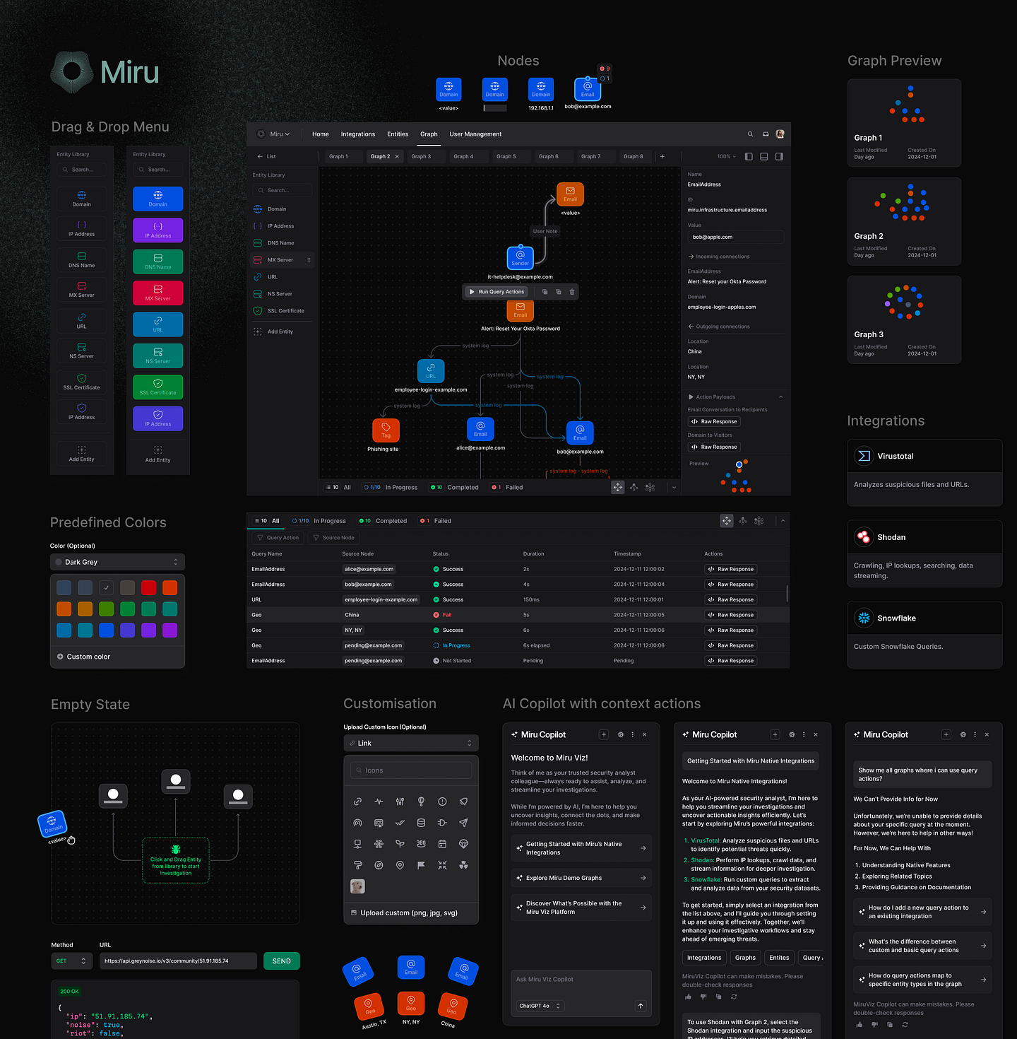 Miru security investigation platform UI showcase