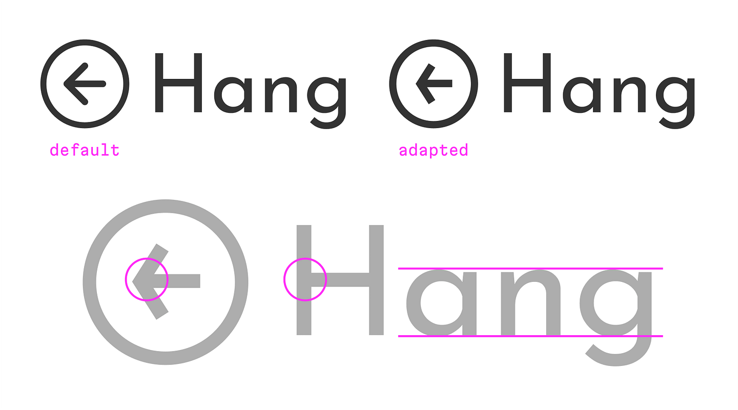 Our arrow has been adapted to match the low x-height of our font.