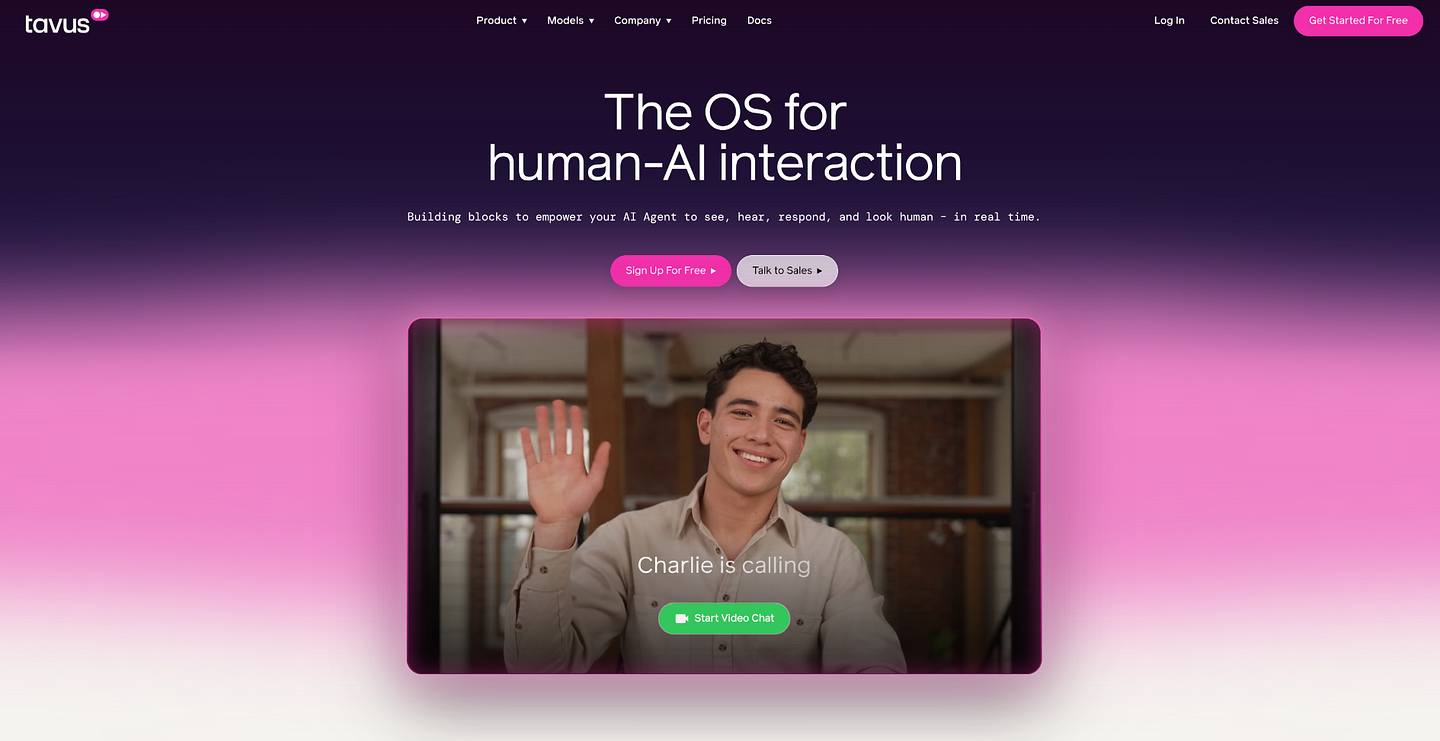 The Tavus.io landing page