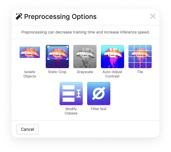 We have several available options we can use during preprocessing, including grayscale, tile, and auto-adjust contrast