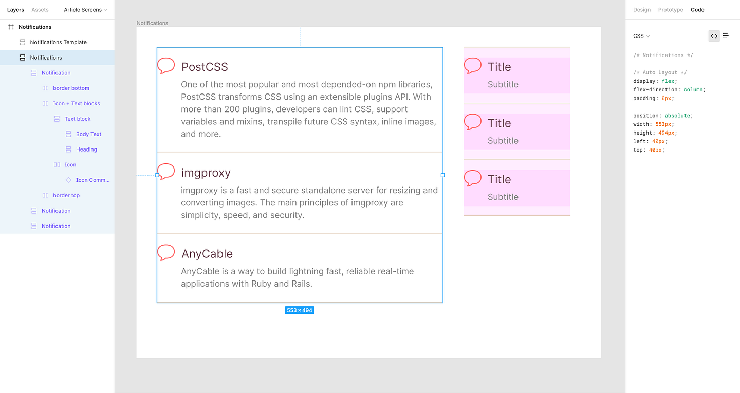 Intricate nesting for notification components