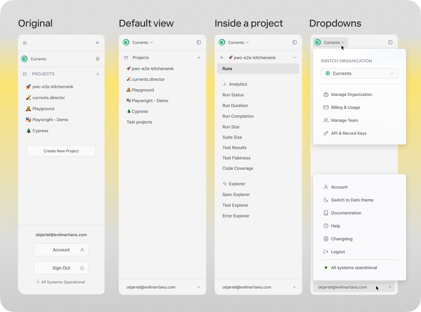 sidebar and navigation menu