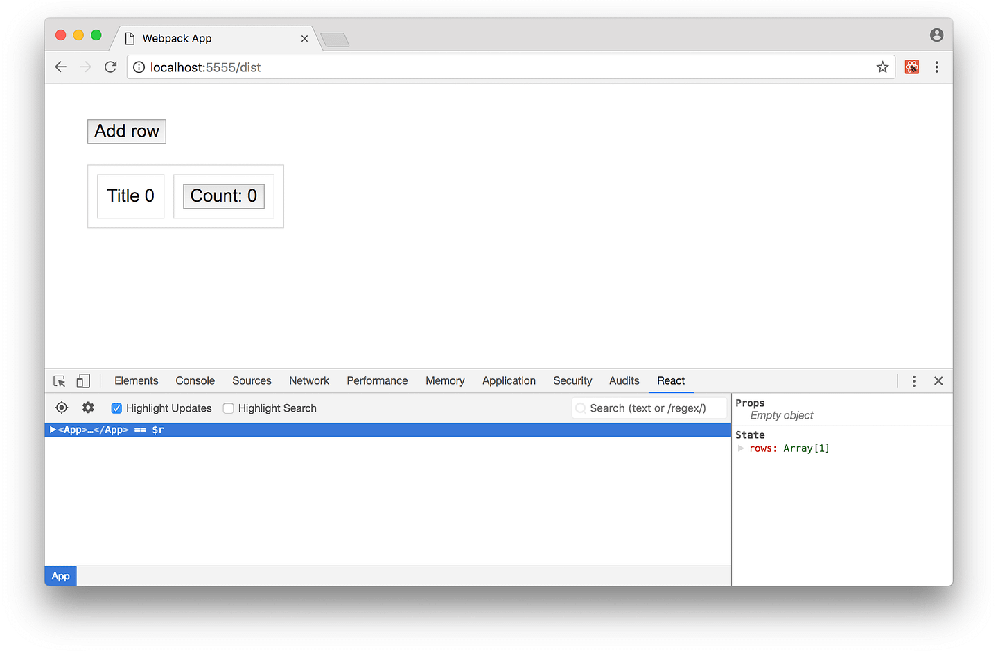 React DevTools in Chrome with 'Highlight updates' checkbox selected