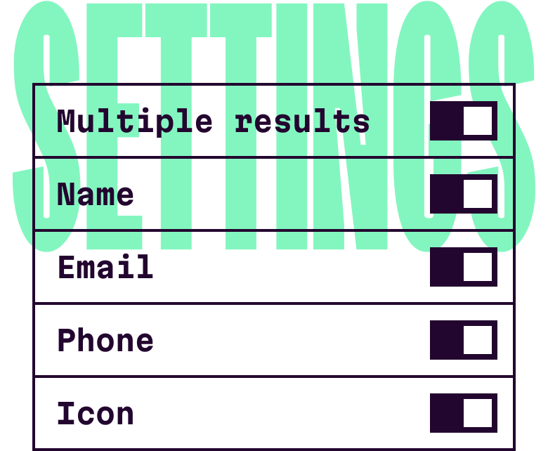 A section of the Contact Picker API demo that shows toggles for different settings, like single or multiple contact selection, or if email, name, phone, or icon will be displayed for the contacts.