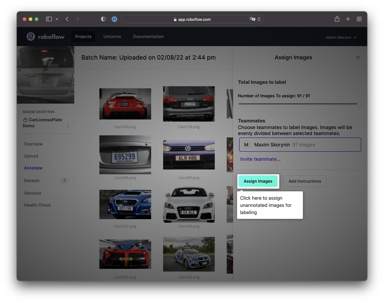 The Assign Items button is highlighted by the UI