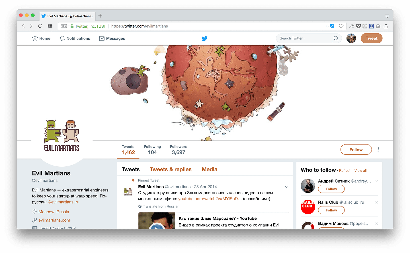 Evil Martians Twitter account