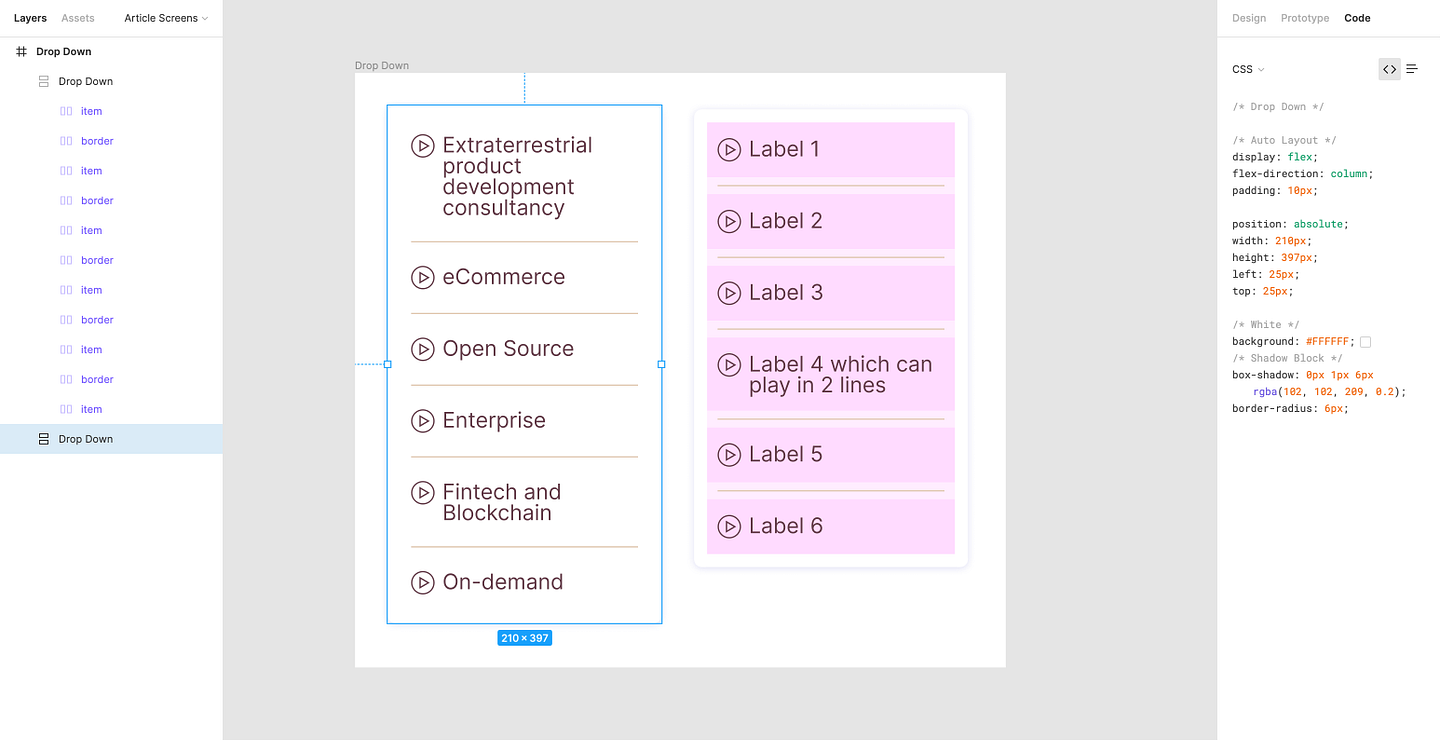 Highly customizable drop-down component that allows to control separators, wrapper, etc.