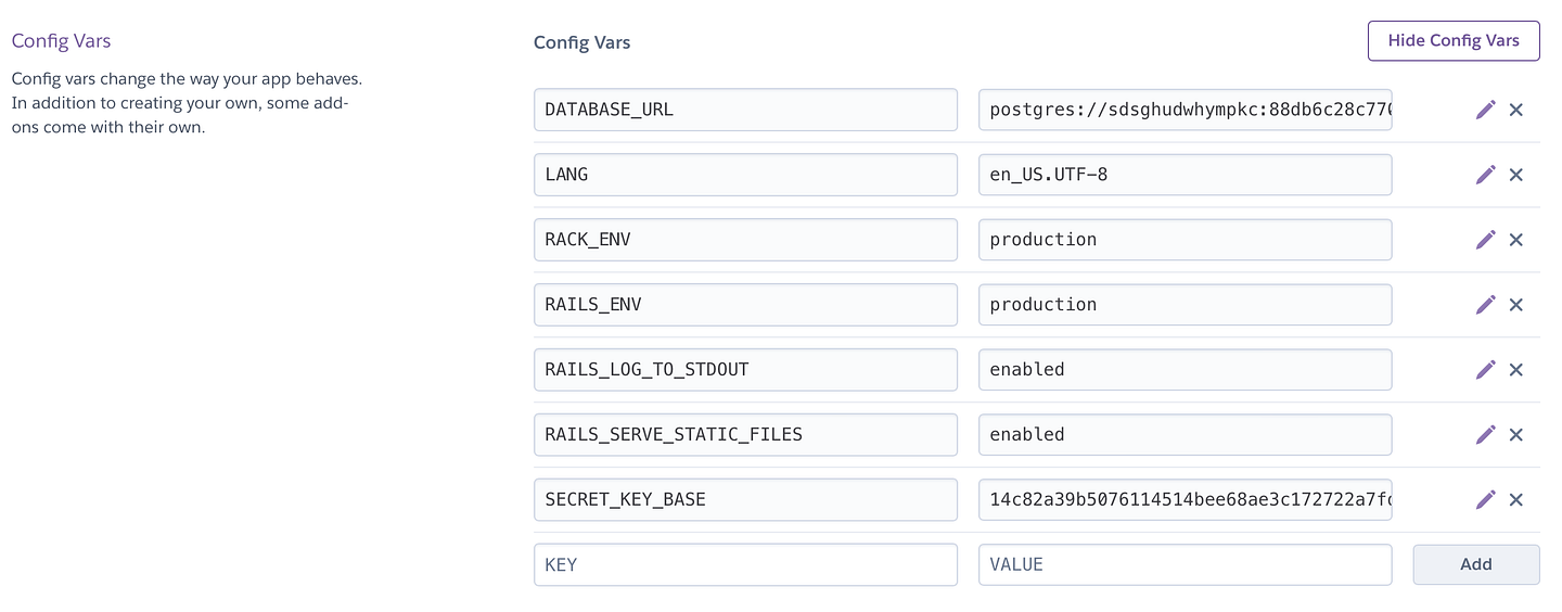 Heroku application config for a fresh Rails app