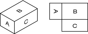 An illustration of a 3D rectangle beside an unfolded 3D net of the same object