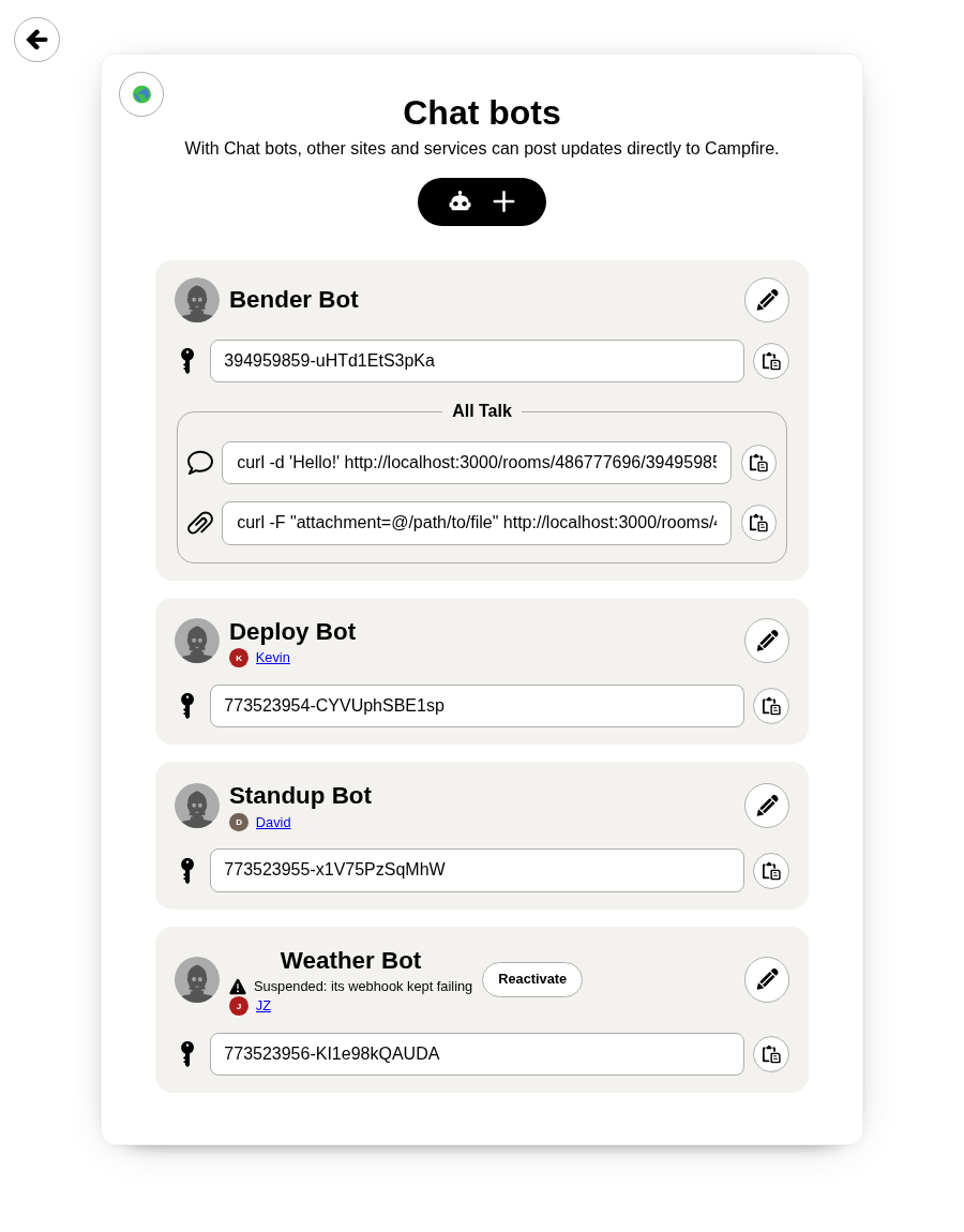 Bots page, solution version