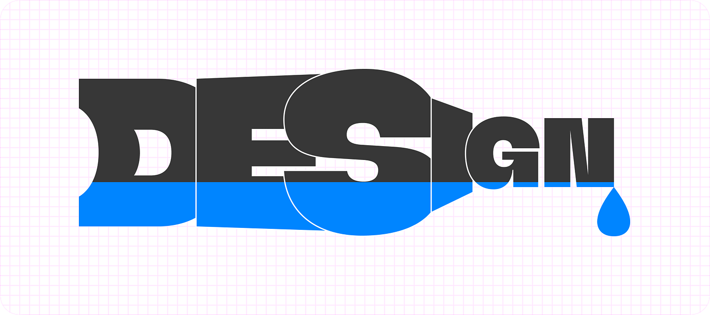 A graphic of the word 'design' that visualizes a bottleneck