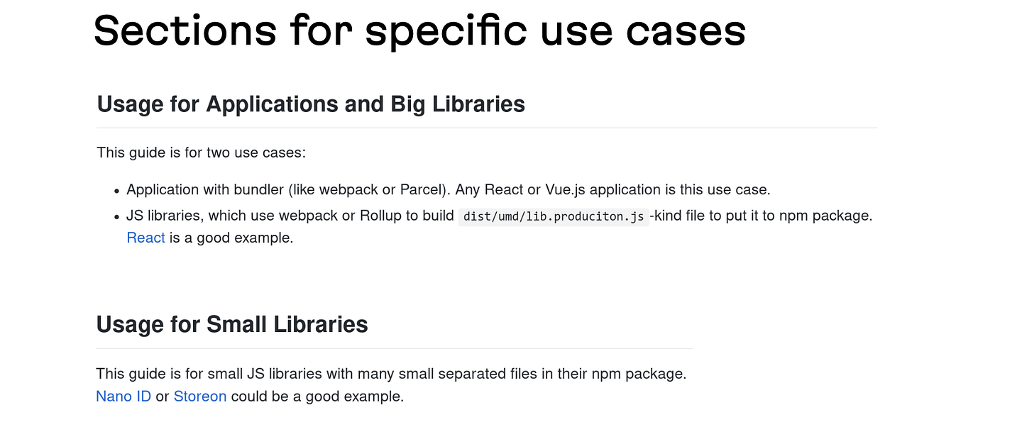 A branch in the path of a README compares instructions for big libraries compared to small libraries.
